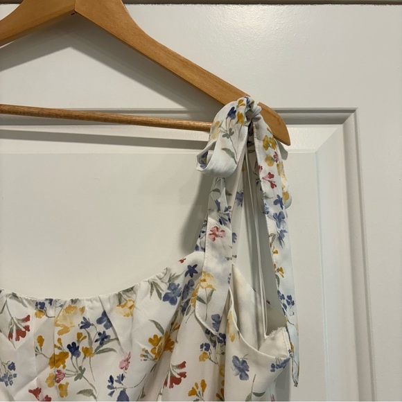Abercrombie & Fitch Faux Silk White Floral Tie Strap Mini Dress Ruffle Summer XL - Picture 6 of 13
